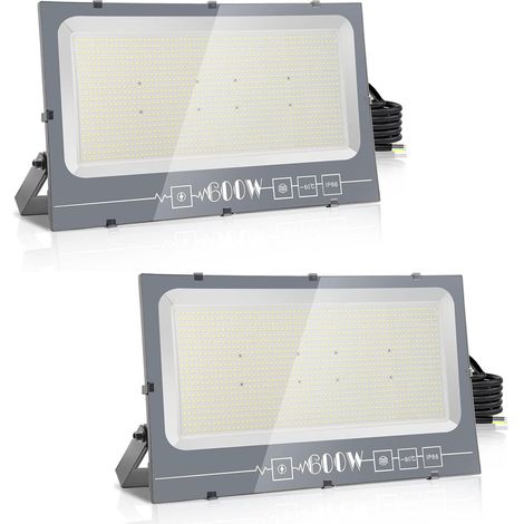 Projecteur Extérieur LED 600W 2x, 60000LM Spot Extérieur, 6000K Blanc Froid IP66 Imperméable, Floodlight de Sécurité pour Jardin, Cour, Terrasse, Square, Usine