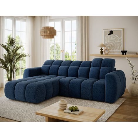 Ecksofa mit Schlaffunktion Sofa SALONIA Stoff Bubble Dunkelblau Ottomane Links (1/5)