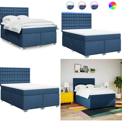 vidaXL Sommier à lattes de lit avec matelas Bleu 140x190 cm Tissu (1/5)