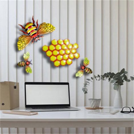 Ensemble de 4 ornements décoratifs en fer forgé en forme d'abeilles et de nid d'abeilles, pour la décoration murale extérieure de la maison et du jardin. Idée cadeau originale. (1/4)