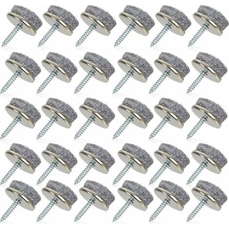 Paquete de 32 deslizadores de fieltro para muebles de 28 mm de diámetro con tornillos para sillas de madera