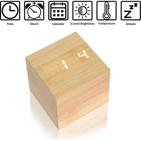 Horloge de chevet thermomètre, réveil en bois - Mini horloge numérique avec affichage de l'heure de la température, 3 niveaux de luminosité et commande vocale, idéale pour les voyages en famille One P (1/3)