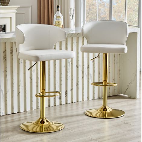 Tabourets de bar avec dossier, lot de 2, hauteur réglable, pivotants à 360°, blancs HAVRYA (1/5)