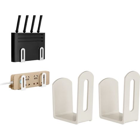 2 soportes de pared para router, decodificador y módem wifi + pegamento de montaje (color crema) (1/5)