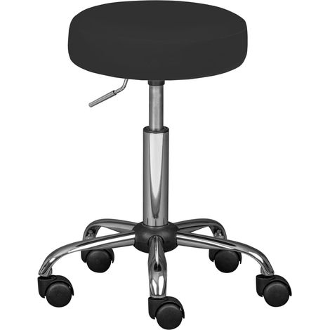 Tabouret pivotant sur roulettes - Réglable en hauteur 50-66 cm - Tabouret de travail/bureau - En métal et similicuir - Noir (1/5)