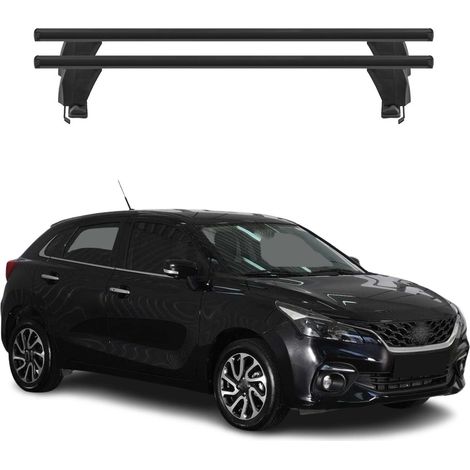 OMAC Barres de toit transversales en aluminium pour Suzuki Baleno 2019-2022 FL – Antivol – Rainure en T – Testées City Crash – Charge Max 50 kg Noir (1/5)