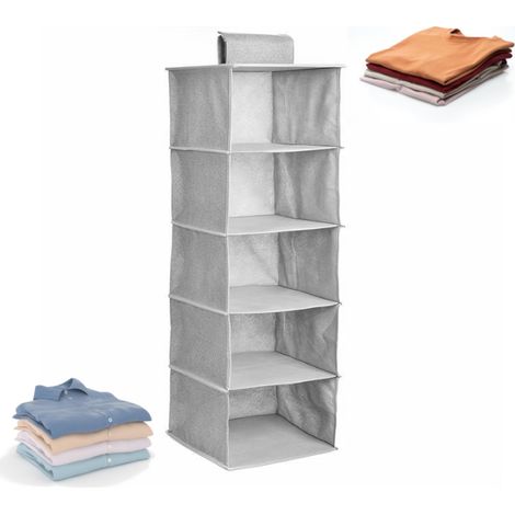 Organisateur de rangement suspendu armoire étagères dressing support pliable gain de place étagère chapeau chaussettes chaussures sous-vêtements accessoires 5 étagères (1/5)