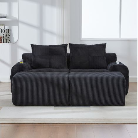Sofá modular de 2 plazas 200x174x80 cm en tela negra, ahorra espacio FloraGrace (1/5)