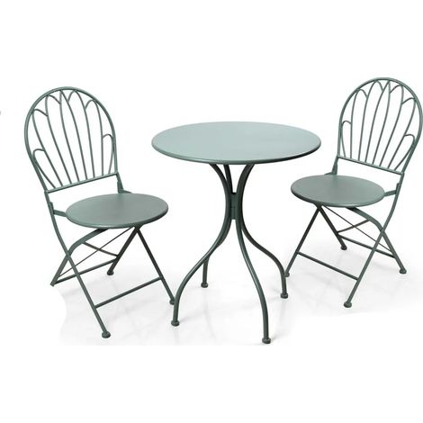 Set table et 2 chaises en métal vert 61x72 cm et 40x90 cm