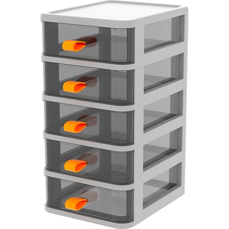 Boîte de Rangement de Bureau Transparente 5 Niveaux avec Poignée Orange - Organisateur de Fournitures 13.4x17x28cm (1/5)