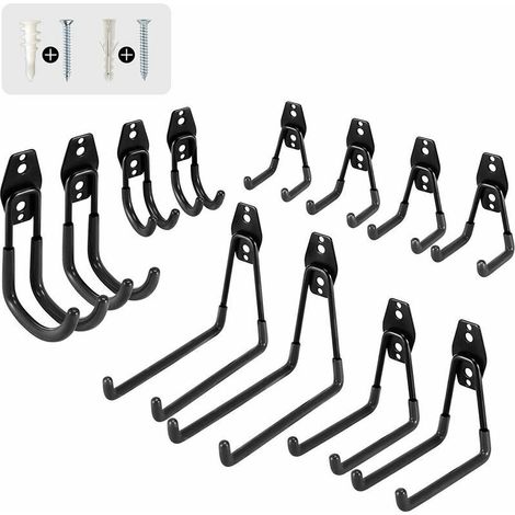 Lot de 12 crochets doubles de rangement pour garage, crochets muraux, crochets pour appareils électroménagers, multi-taille, porte-outils en fer robuste, support mural pour vélo, échelle de,de DEBUNS (1/5)