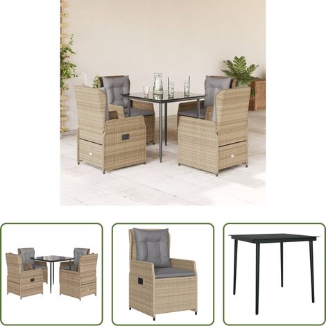 vidaXL Gartensessel - 5-tlg. Garten-Essgruppe mit Kissen Beige Poly Rattan (1/5)