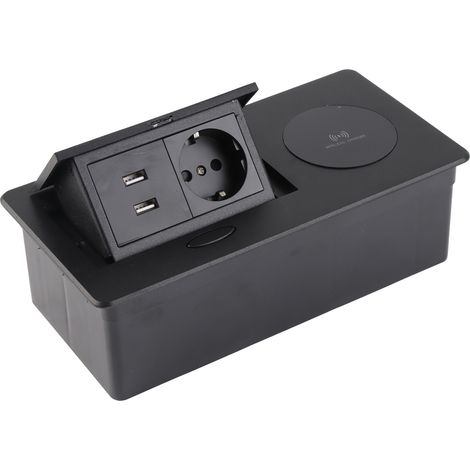Multiprise sans fil escamotable avec boîtier de connexion de table, prise européenne et 2 ports de charge USB AC250V