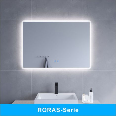 AQUABATOS® LED Badspiegel mit Beleuchtung Badezimmerspiegel Beleuchtet Wandspiegel Licht Dimmbar Kaltweiß 6400K lichtspiegel Beschlagfrei Antibeschlag BORAS-Serie 100 x 70 cm