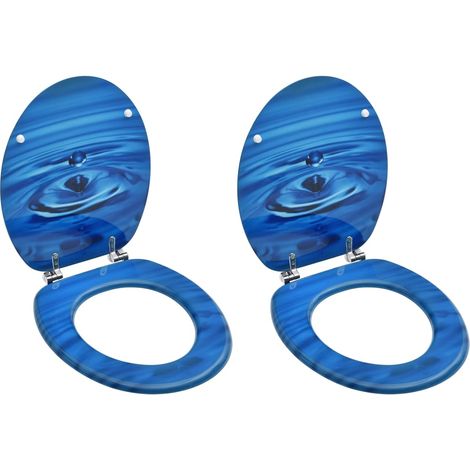 Juego de dos asientos de inodoro con tapa de cierre suave MDF azul con diseño de gotas de agua 020002974 (1/5)