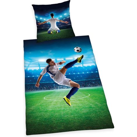 Parure de Lit Réversible, Football, Housse de Couette 135 x 200 cm, Taie d'Oreiller 80 x 80 cm, Coton/Renforcé (1/5)