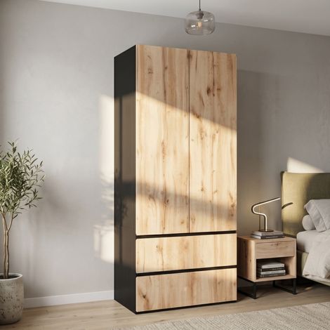 Kleiderschrank 90x50x200 cm MDF, Artisan-Eiche/Weiß, 2 Schubladen – MEUBLIV (1/5)