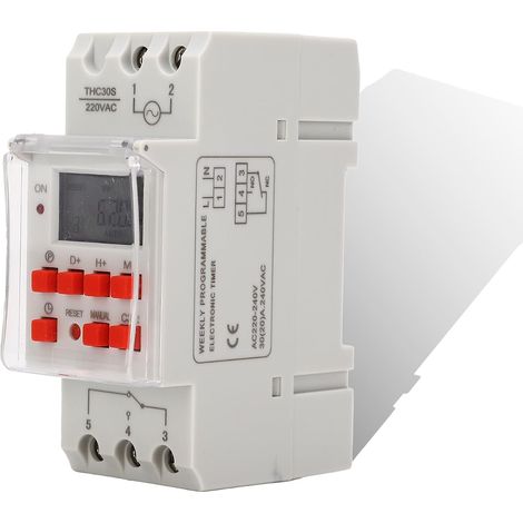 Minuteur Numérique Programmable, Minuterie Hebdomadaire à Écran LCD, Minuterie Programmable AC 220 240V 30A, Panneau Minuteur Numérique, Minuterie Digitale sur Rail DIN pour Appareil (1/5)