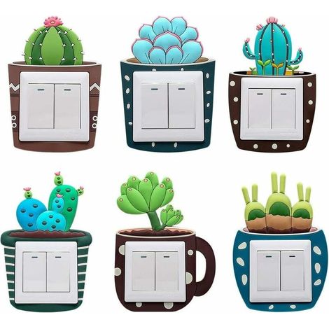 Cactus Interrupteur Autocollants,6 Pièces Autocollant Interrupteur Marche-Arrêt,Autocollants Fluorescents de Commutateur,Sticker Mural Interrupteur Mural,pour la Chambre à Coucher,Salon,Cuisi (1/5)