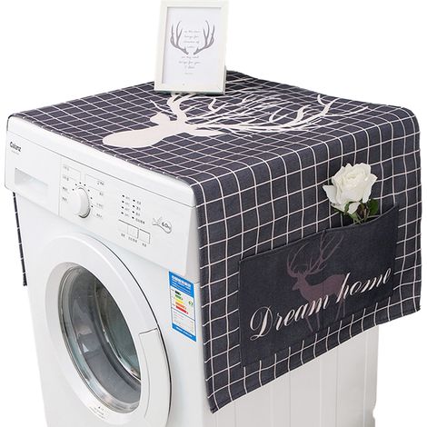 1 housse antidérapante pour lave-linge, sèche-linge et réfrigérateur, motif élan à carreaux, 55x140 cm, coton mélangé (1/5)