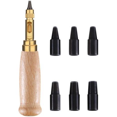 Perceuse Automatique 6 en 1 pour Cuir - Kit Complet avec Poinçons Amovibles (1-5mm) en Acier Carbone, Poignée Anti-dérapante, Outils de Maroquinerie pour Travaux Manuels (1/5)