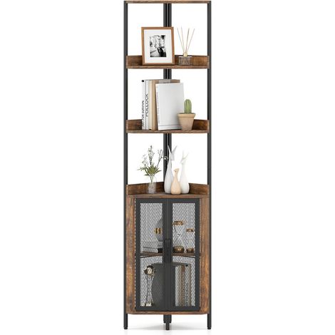 Design Industriel Étagère d'Angle 6 Niveaux avec Placard Rangement Bibliothèque pour Salon et Bureau Marron (1/5)