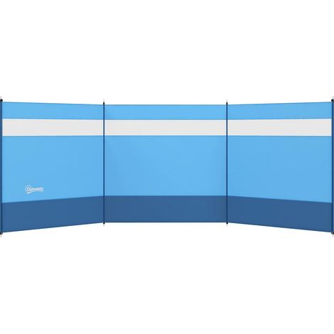 Paravent brise-vent de camping portable pliable avec sac de transport et poteaux en acier dim. 440 cm x 140 cm bleu