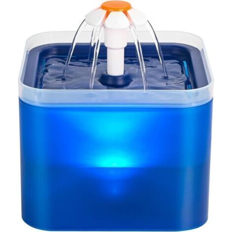 Fontaine à eau pour chat, fontaine à eau pour chat ultra-silencieuse avec lumière LED, 2 litres, filtration multiple, trois modes de débit d'eau,bleu