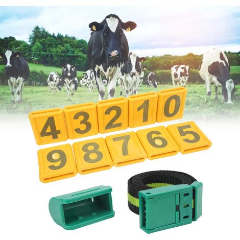 【Collar para ganado】Collar de plástico resistente para ganado con etiqueta y 10 etiquetas numeradas para identificación agrícola. (1/5)