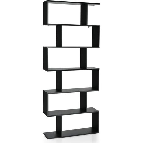 Libreria a S 80 x 23 x 191 cm 6 ripiani aperti design stabile e moderno in legno nero 200010759