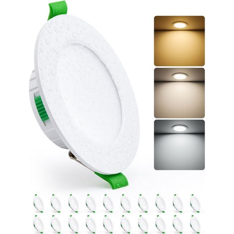 Lot de 20 Spot LED Encastrable Salle de Bain 5W, Trou 68mm - 80mm Spots de Plafond Extra Plat, Blanc Chaud 2700K Neutre 4000K Froid 6000K Reglable, IP44 Etanche (1/5)
