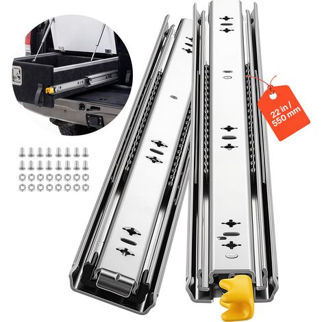 VEVOR Guías para Cajones 55 cm 113,4 kg Correderas para Cajones con Bloqueo, con Extensión Completa de 3 Secciones, Rodamientos de Bolas, 1 Par, Tornillos y Tuercas para Armarios, Cocinas y Caravanas (1/5)