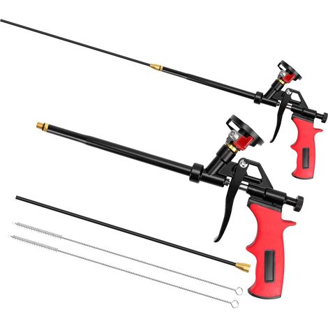 Lot de 2 pistolets à mousse polyuréthane 63 cm, métal professionnel, étanche et sans nettoyant, rouge