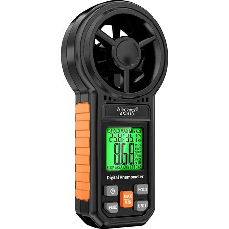 Anémomètre Numérique Portable, Mesure la Vitesse du Vent, la Température et l'humidité, la Vitesse du Flux d'air CFM avec Grand écran LCD Rétroéclairé (1/5)