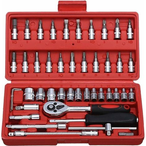 Jeu de 46 embouts de douilles avec cliquet réversible pour les réparations automobiles et les outils ménagers, embouts de douilles et de clés métriques