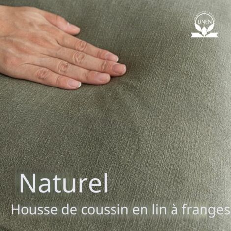 Ensemble de 2 Housses de Coussin décoratives à Franges en Lin de Style bohème et Rustique avec Pampilles pour canapé, Sofa, lit, Salon, décoration d'intérieur, 45 x 45 cm, Vert