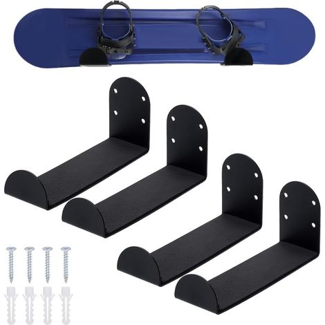 2 Set Support Mural pour Skis Noir en Acier Inoxydable Support de Rangement pour Skis Supports Mural pour Skateboard 16.8x5.1x7.8cm pour Snowboard Affichage Rangement (1/5)