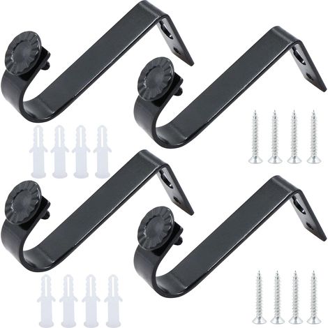 Support de plafond de 4 pièces pour tringle à rideau, support mural noir pour tringle à rideau de 22 mm de diamètre intérieur