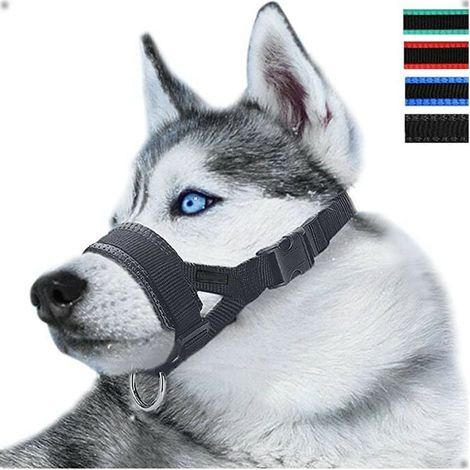 (L, Schwarz) Verstellbarer Hundemaulkorb aus Nylon, Anti-Bell- und Anti-Biss-Maulkorb (1/4)