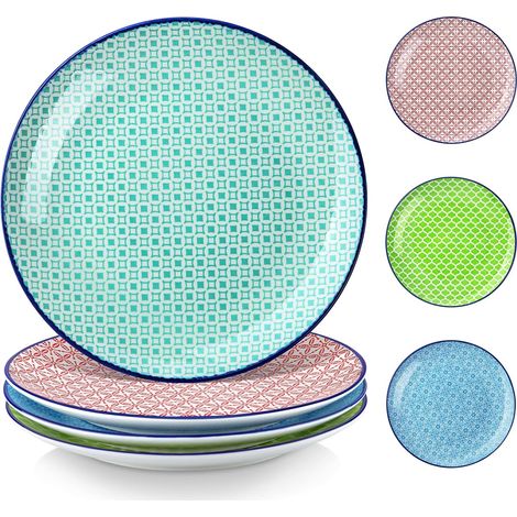 Série MACARON, Assiette Plate Japonaise en Porcelaine, 4 Pièces, Assiette à Dîner Multicoloré- 27 cm (1/5)