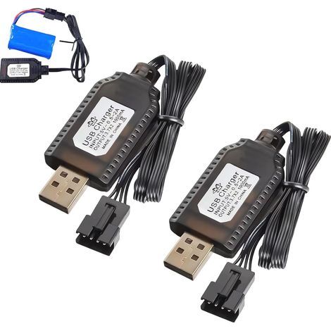 Chargeur pour voitures télécommandées, câble de charge LiPo 2S 7,4 V, câble de charge USB universel pour véhicules RC, bateaux RC, drones RC, avions RC et autres jouets télécommandés (ensemble de 4 pi (1/5)