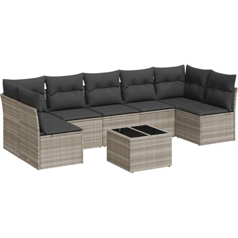 Maison Exclusive - Set Divano da Giardino 8pz con Cuscini Grigio Chiaro Polyrattan (1/3)