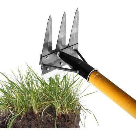 Unkrautstecher Unkrautrechen Gartenpflege Doppeltes Design 3 Zinken Metall (1/5)