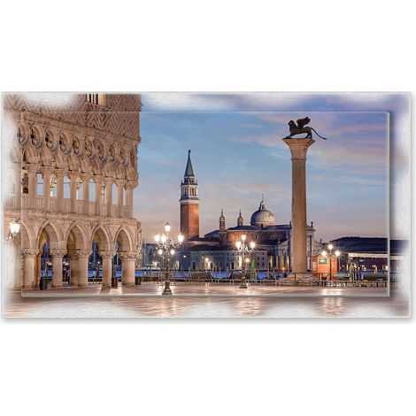 Lupia - Quadro moderno su Tela con Cornice stampata NEWEXT 75x135 cm, paesaggi localismi italiani, per casa soggiorno capezzale camera da letto hotel ufficio, VENEZIA PIAZZA SAN MARCO SERA (1/4)