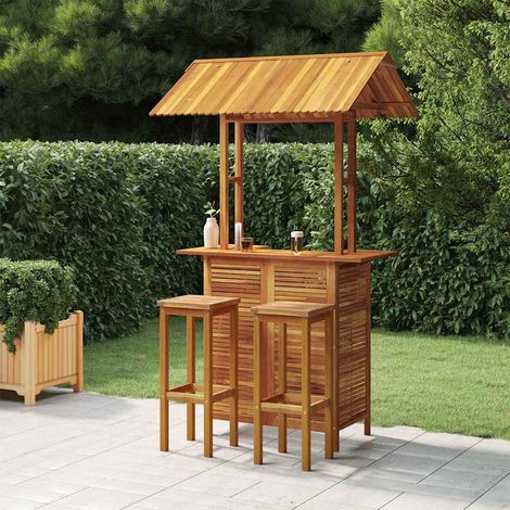 Ensemble Table de bar + 2 Chaises de bar de jardin - Table Haute avec 2 Tabourets Bois d'acacia solide BV859629 - BonneVie (1/5)