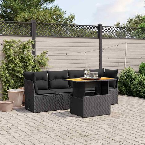Salon de jardin 5 pièces en résine tressée noire avec coussins et table relevable, 47.7kg - PANGIVO (1/3)