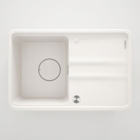 Évier de cuisine encastrable en granit avec 1 cuve et égouttoir, 67 x 44 cm, couleur albâtre - Mira