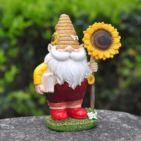 Gartenzwerg-Statue, lustige und farbenfrohe dekorative Bienenzwergfigur zum Tag der Biene, aus Kunstharz, für den Innen- und Außenbereich.