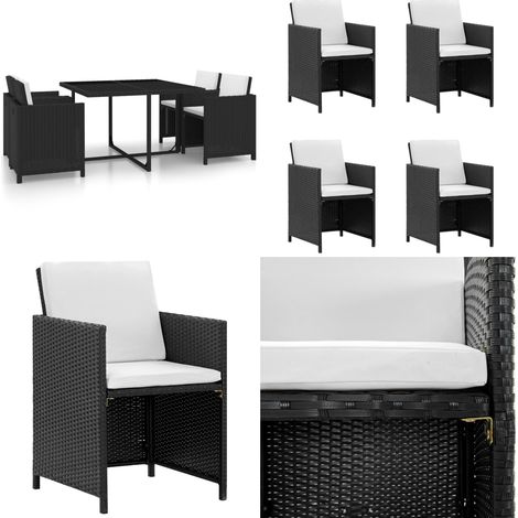 Salon de jardin encastrable 5 pcs et coussins Rotin Noir - Salon De Jardin - Meubles De Jardin - Set De Salon De Jardin - Table De Jardin - Chaises De Jardin - Home & Living (1/5)
