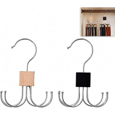 Crochets pour Armoire rotatifs en métal 360° Organiseur de Ceintures, Cravates et Foulards Lot de 2, Rangement Dressing Gain de Place, Support Multifonction pour Placard vestiaire (1/5)